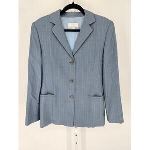 Vintage talora Womens Sz 14 3 Button Suit Blazer Jacket Light Blue Pinstripe